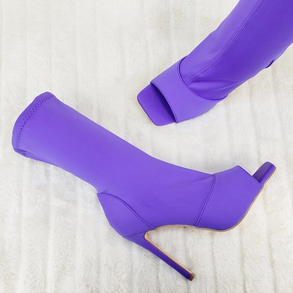 Pazzle Shoes - Purple Stretch Square Open Toe Ankle Boots